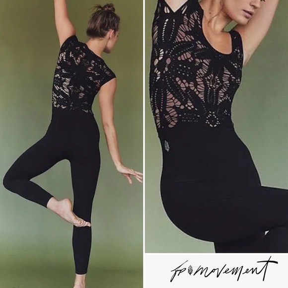 Free People Movement Happiness Runs Floral One Piece Black Medium/Large NWOT - Picture 1 of 13